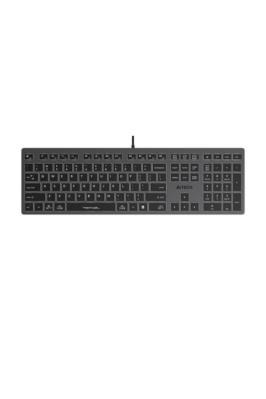 A4Tech - A4Tech FX60 Grey Full Size Soft-Switch Backlit Wired Keyboard - grey