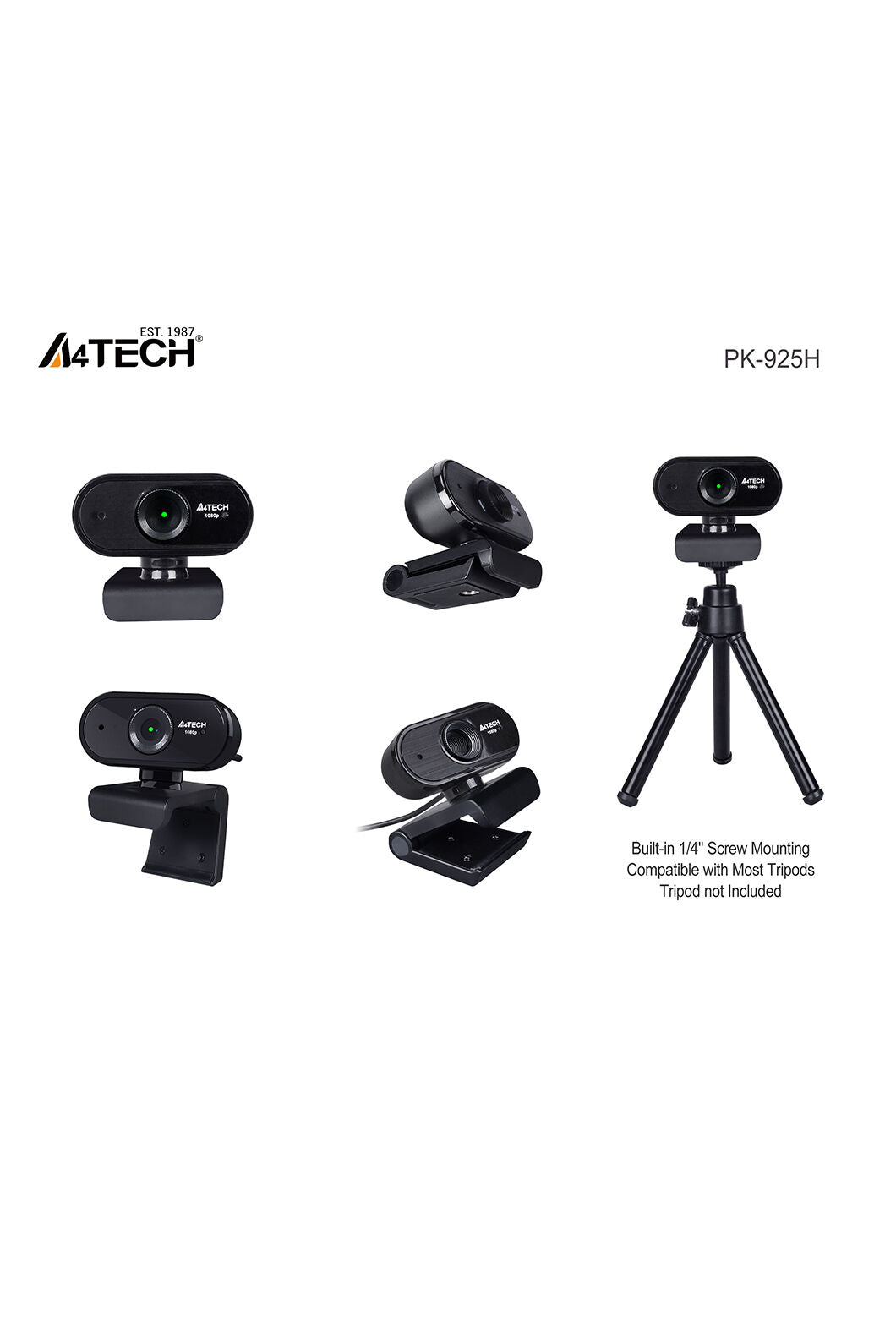A4Tech - A4Tech PK-925H Black Full HD 1080P Fixed Focus Webcam - black