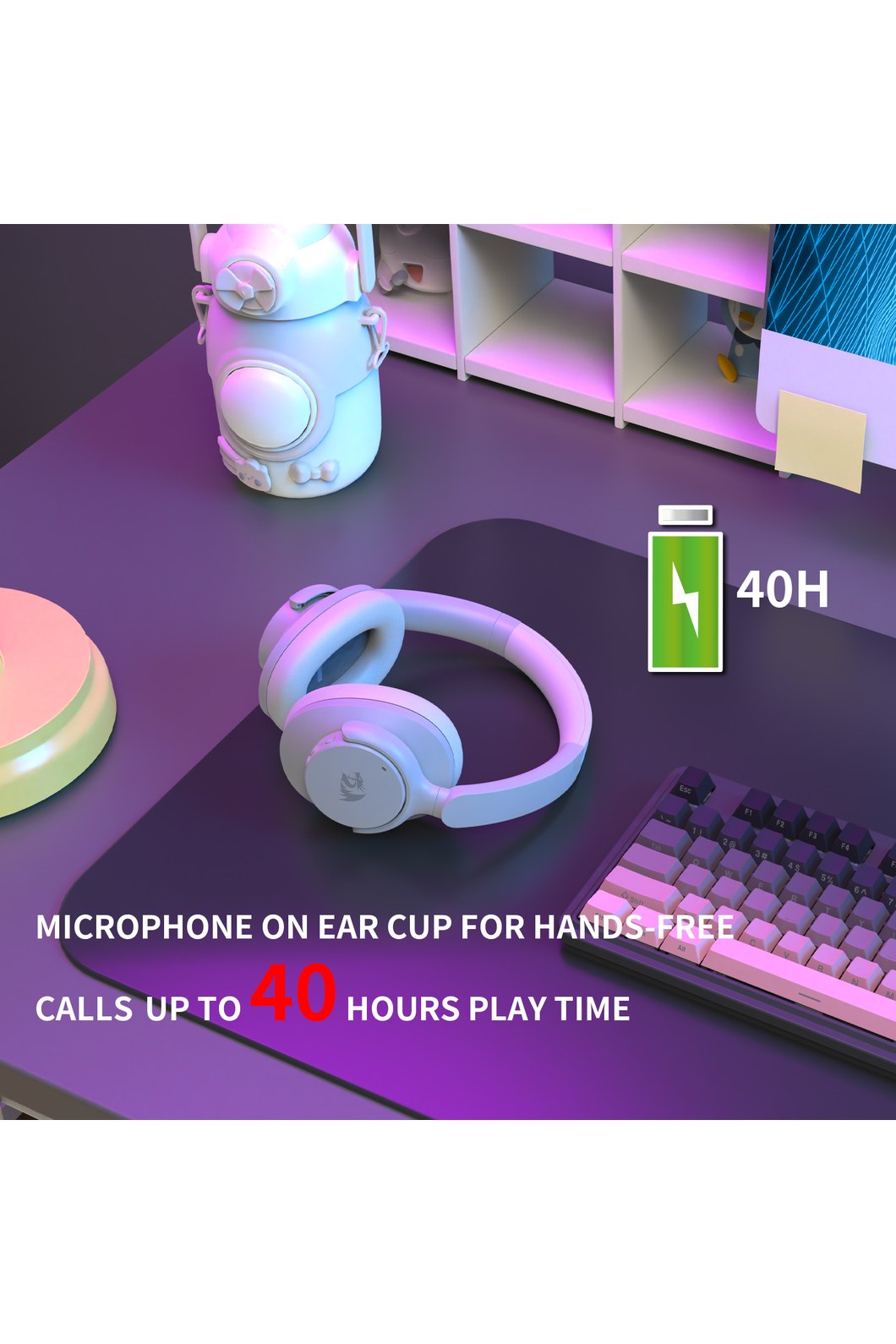 REDRAGON - Redragon H610W VibeCore 600X White ANC Wireless Headphone - white