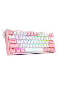 REDRAGON - Redragon K616-RGB Fizz Pro White Pink 65% Tri-Mode Wireless Mechanical Gaming Keyboard - white-pink