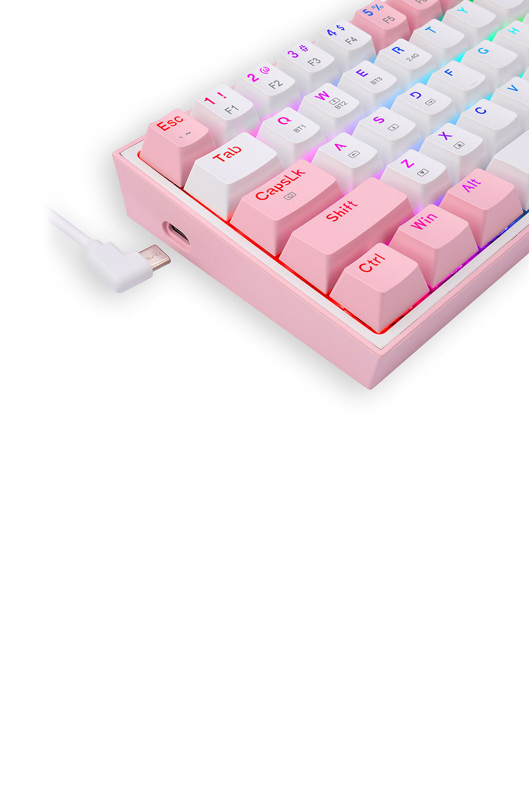 REDRAGON - Redragon K616-RGB Fizz Pro White Pink 65% Tri-Mode Wireless Mechanical Gaming Keyboard - white-pink