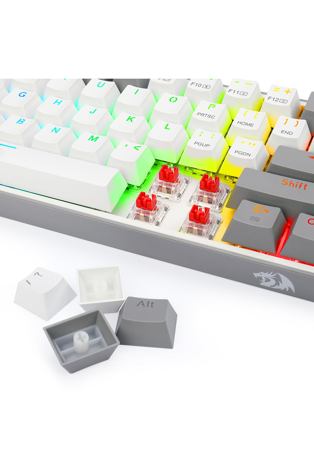 REDRAGON - Redragon K616-RGB Fizz Pro White Grey 65% Tri-Mode Wireless Mechanical Gaming Keyboard - white-grey