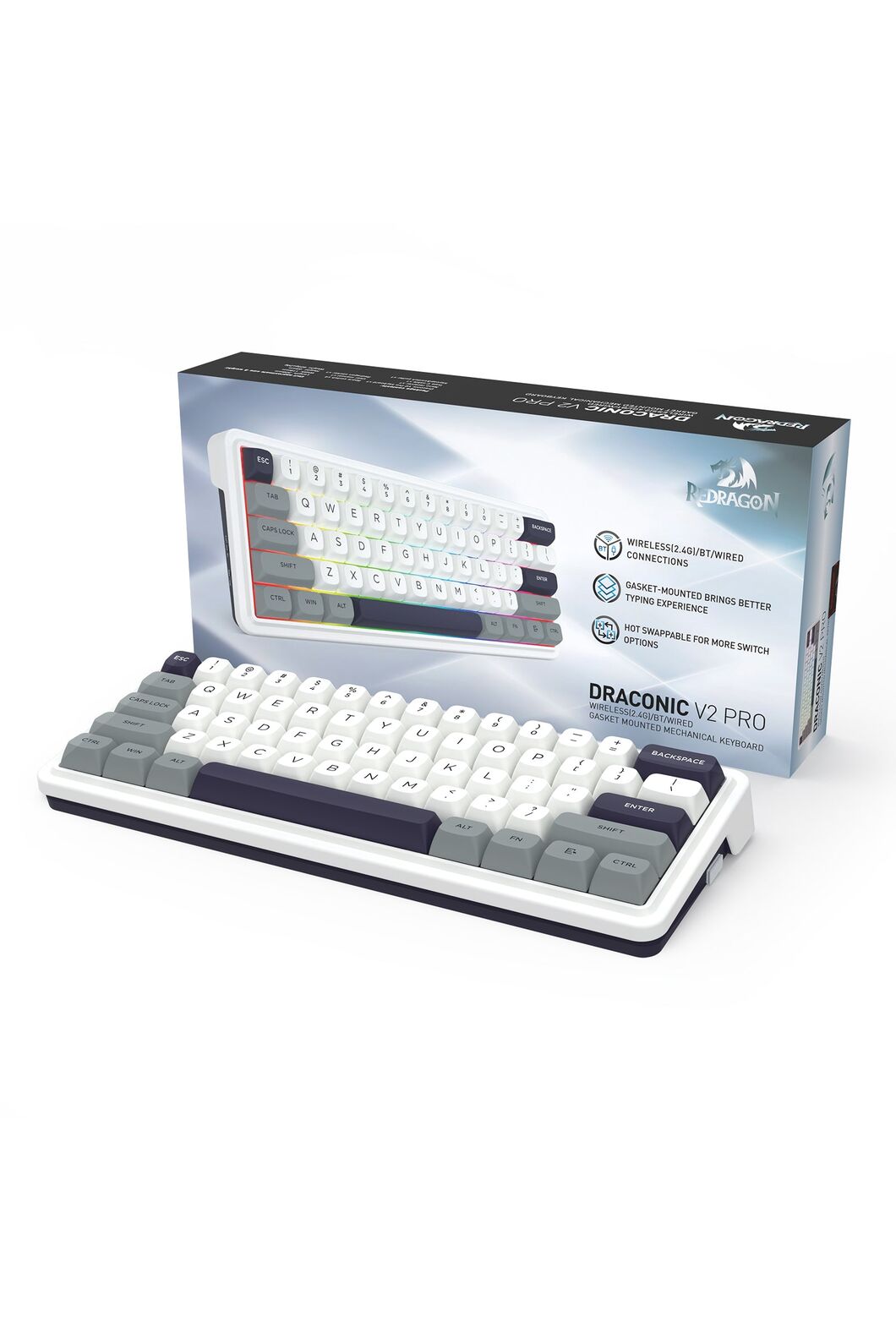 REDRAGON - K730WGP-RGB-PRO Draconic V2 KB - grey