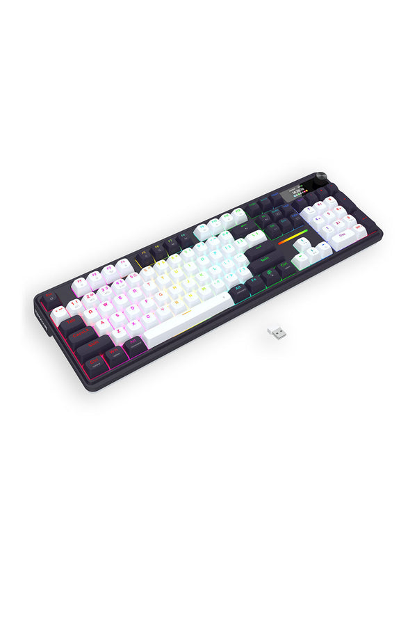 REDRAGON - Redragon K762WB-RGB Pro Terraflare Black/White Tri-Mode Gasket Mechanical Keyboard - black-white