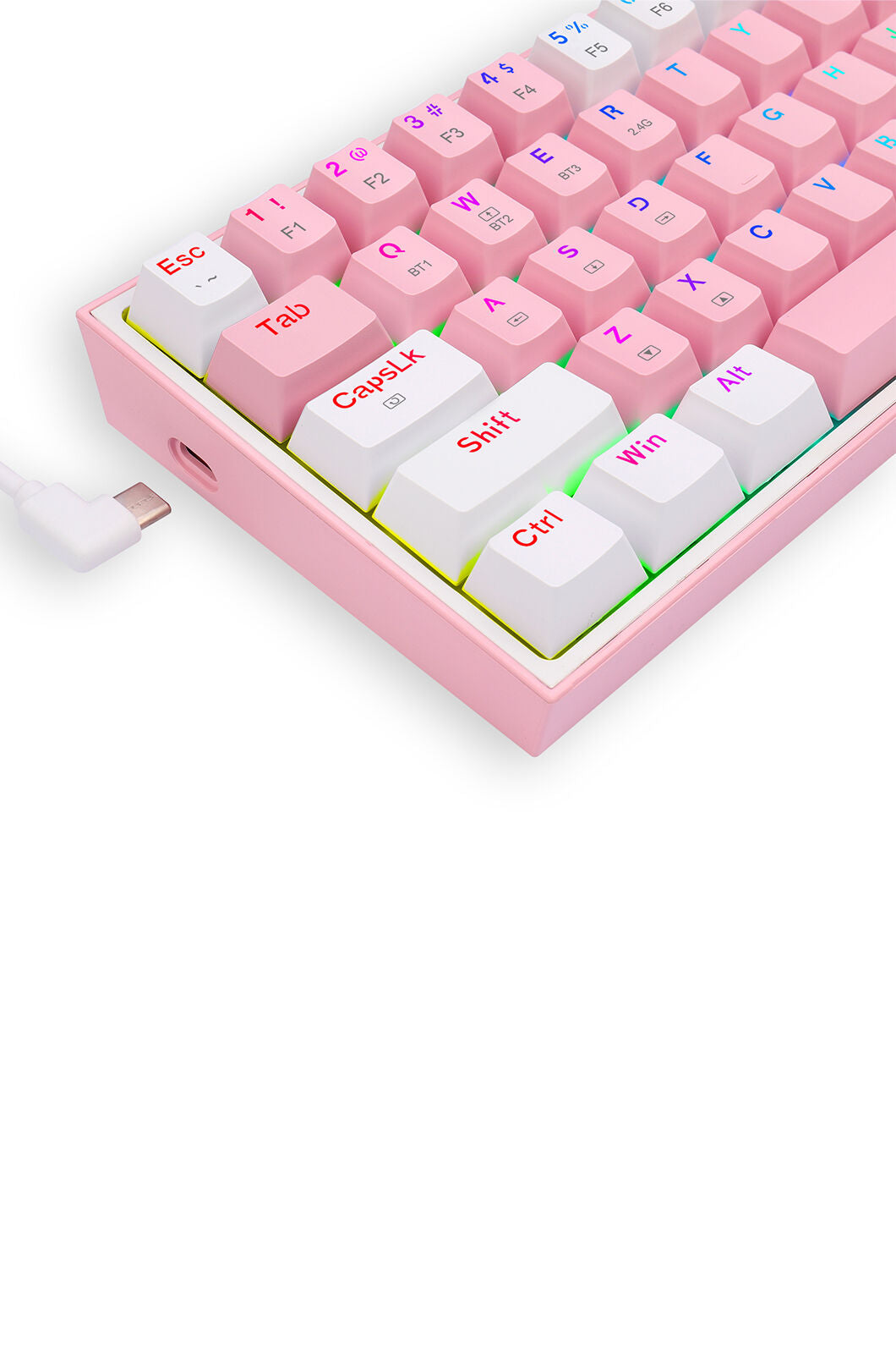 Redragon K616-RGB Fizz Pro Pink/White 60% Tri-Mode Wireless