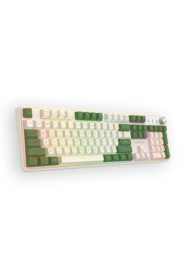 REDRAGON - Redragon RM104 VOLCANO K526OWSG-WL Silver/Green Tri-Mode Wireless Gaming Keyboard - silver-green