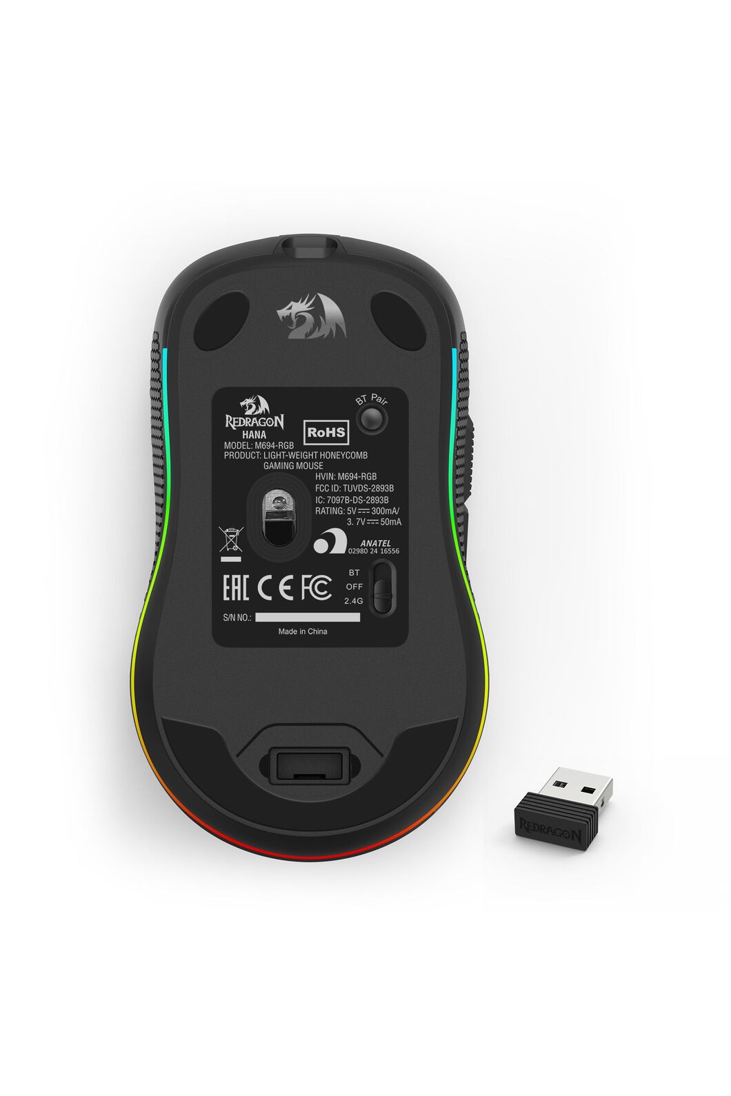 REDRAGON - Redragon M694-RGB Hana Black Honeycomb Tri-Mode RGB Gaming Mouse - black