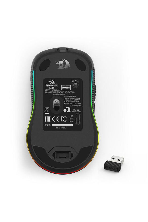 REDRAGON - Redragon M694-RGB Hana Black Honeycomb Tri-Mode RGB Gaming Mouse - black