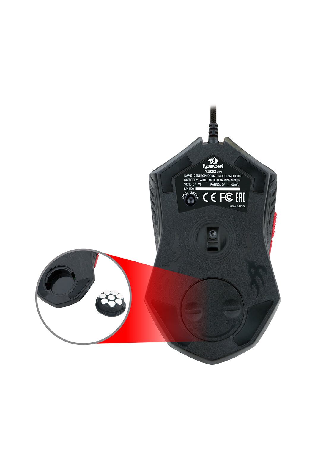 REDRAGON - Redragon M601 Centrophor Black Adjustable Weight USB Wired RGB Gaming Mouse - black
