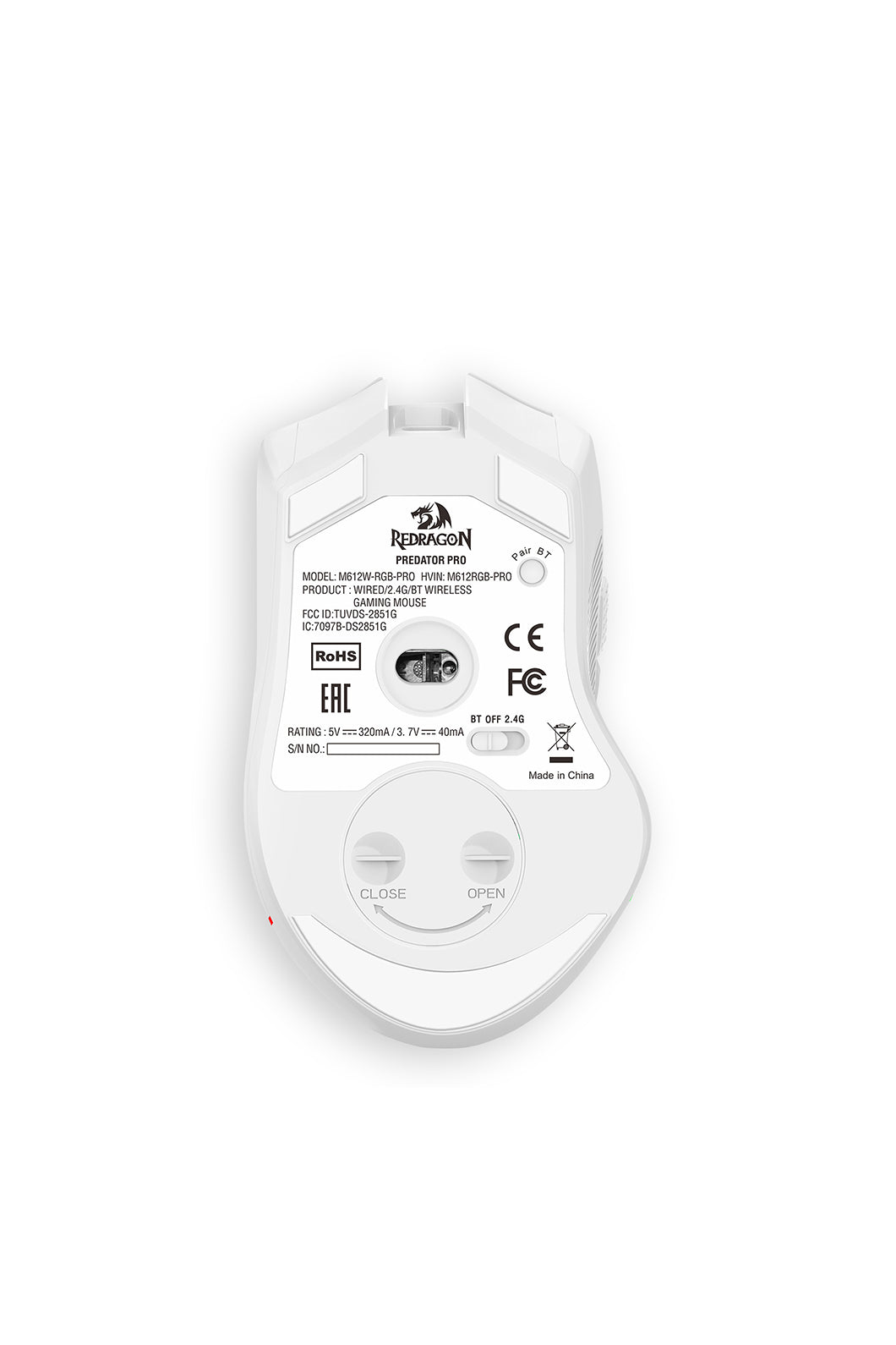 REDRAGON - Redragon M612-PRO Predator White Tri-Mode Wireless RGB Gaming Mouse - white