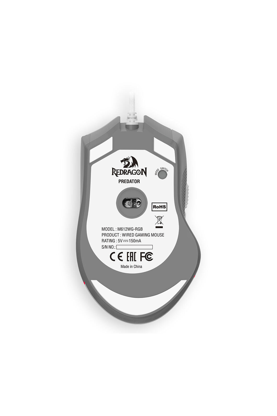 REDRAGON - Redragon M612 Predator White/Grey 8000 DPI Wired RGB Gaming Mouse - white-grey