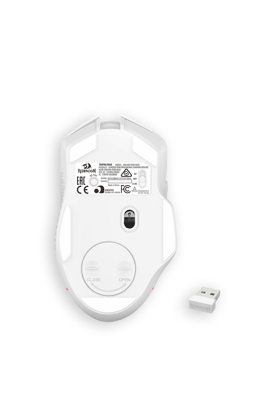 REDRAGON - Redragon M810W-RGB-MAX Taipan White Tri-Mode Wireless Gaming Mouse - white