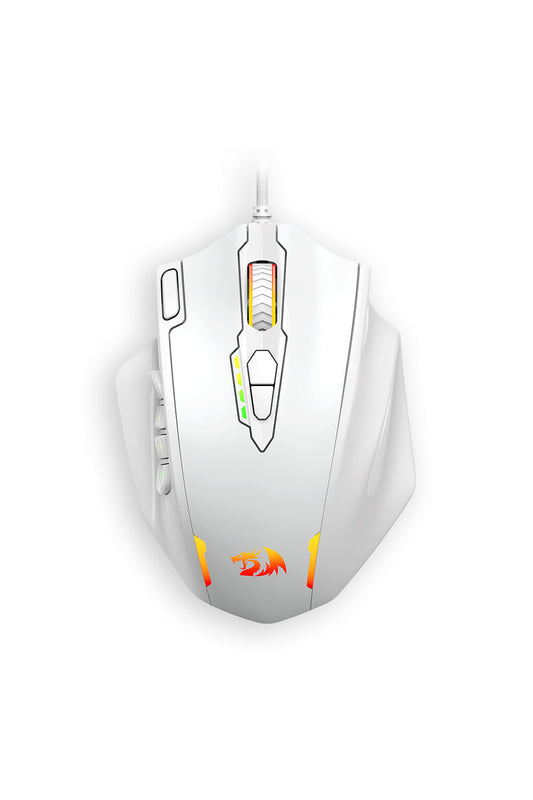 REDRAGON - Redragon M908 Impact White 12,400 DPI MMO Wired RGB Gaming Mouse - white