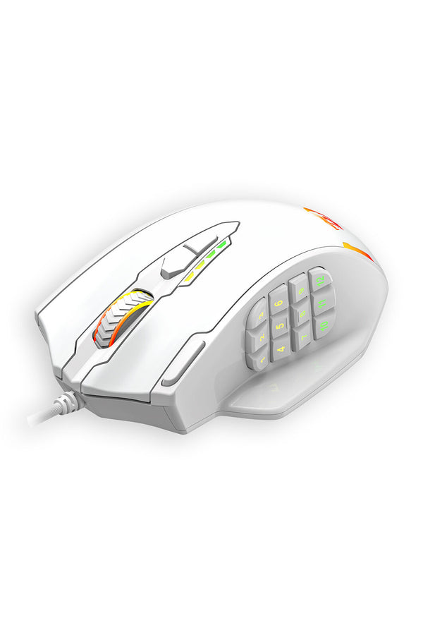 REDRAGON - Redragon M908 Impact White 12,400 DPI MMO Wired RGB Gaming Mouse - white
