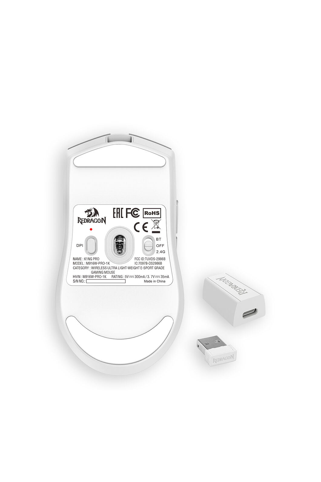 REDRAGON - Redragon K1NG M916 PRO White 49g Ultra-Lightweight 3-Mode PAW3395 Gaming Mouse - white