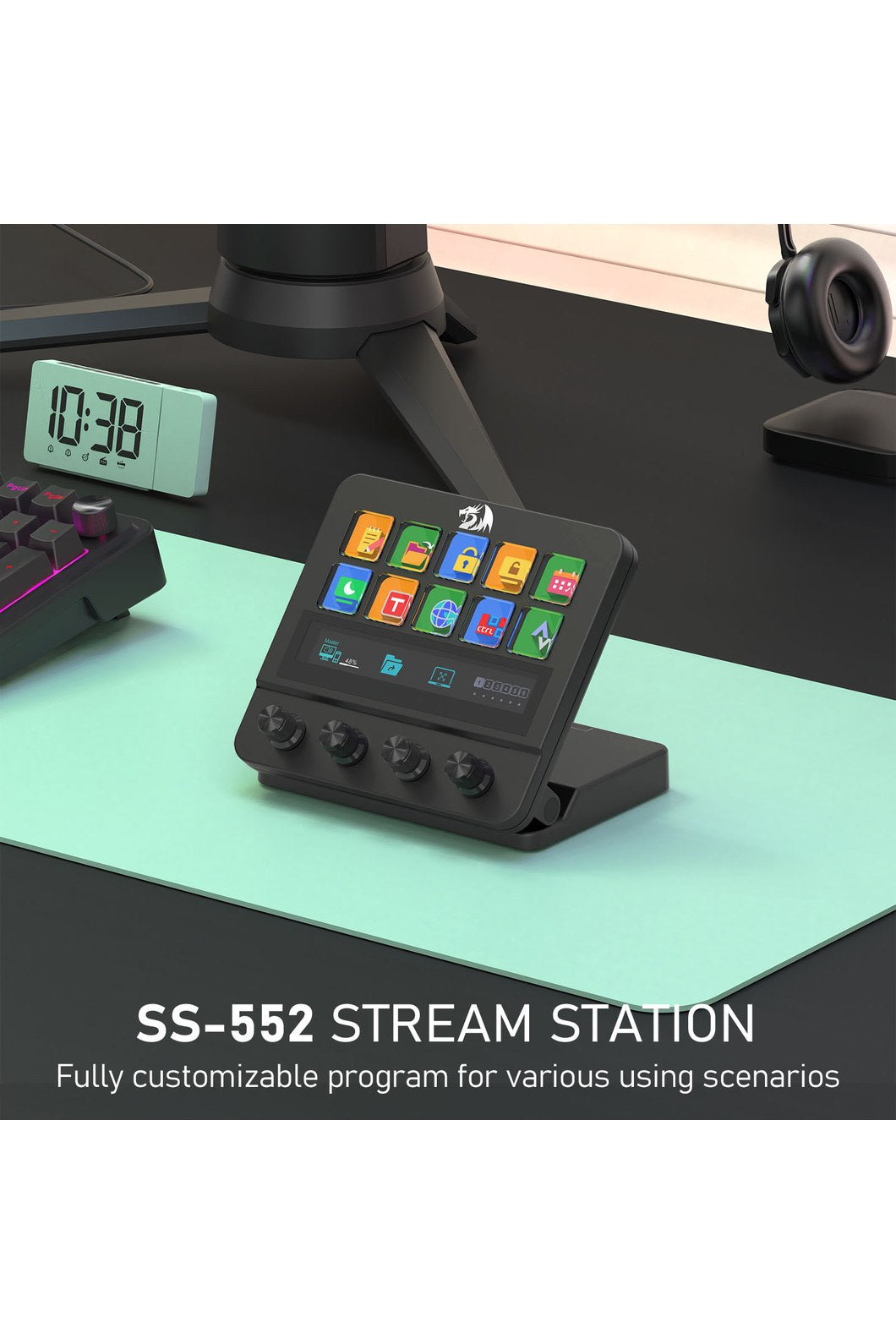 REDRAGON - Redragon SS-552 Ragnaros Black Adjustable Macro Stream Control Station - black